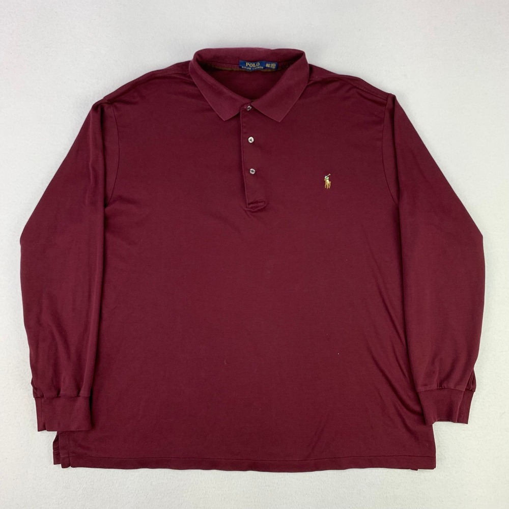 Polo Ralph Lauren Shirt Mens 2XLT Burgundy Flesh Pony Long Sleeve Henley Preppy